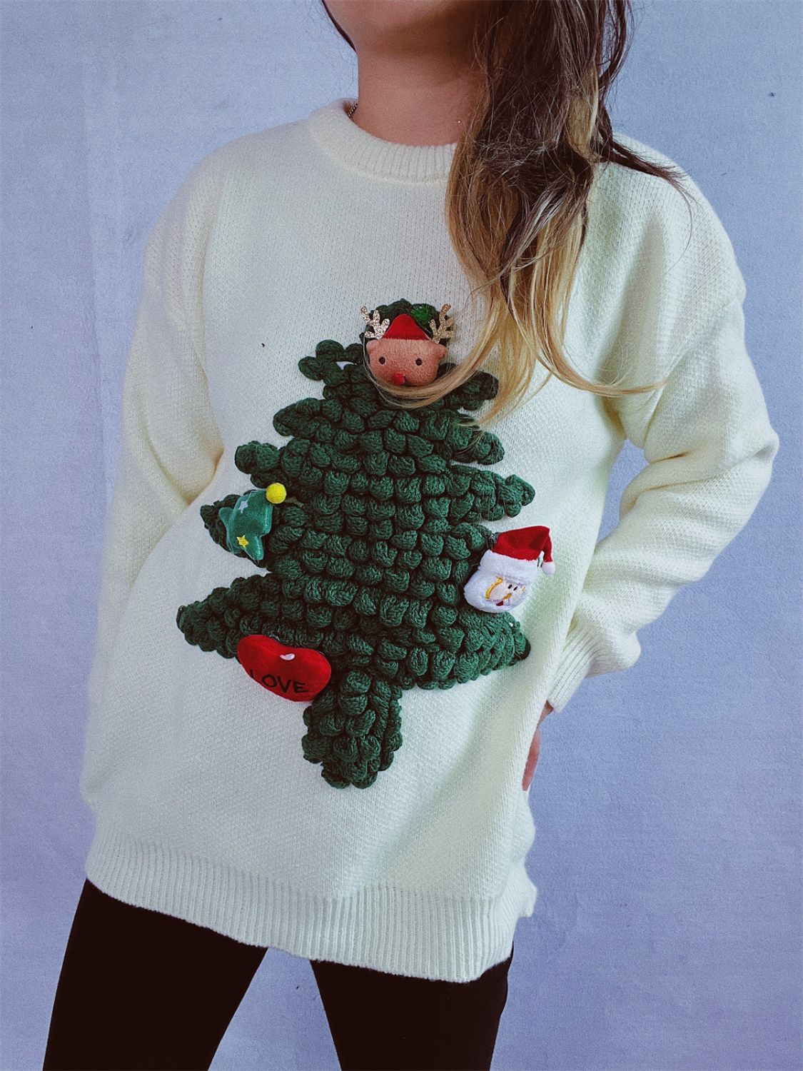 Christmas Tree Round Neck Long Sleeve Sweater-BT8D