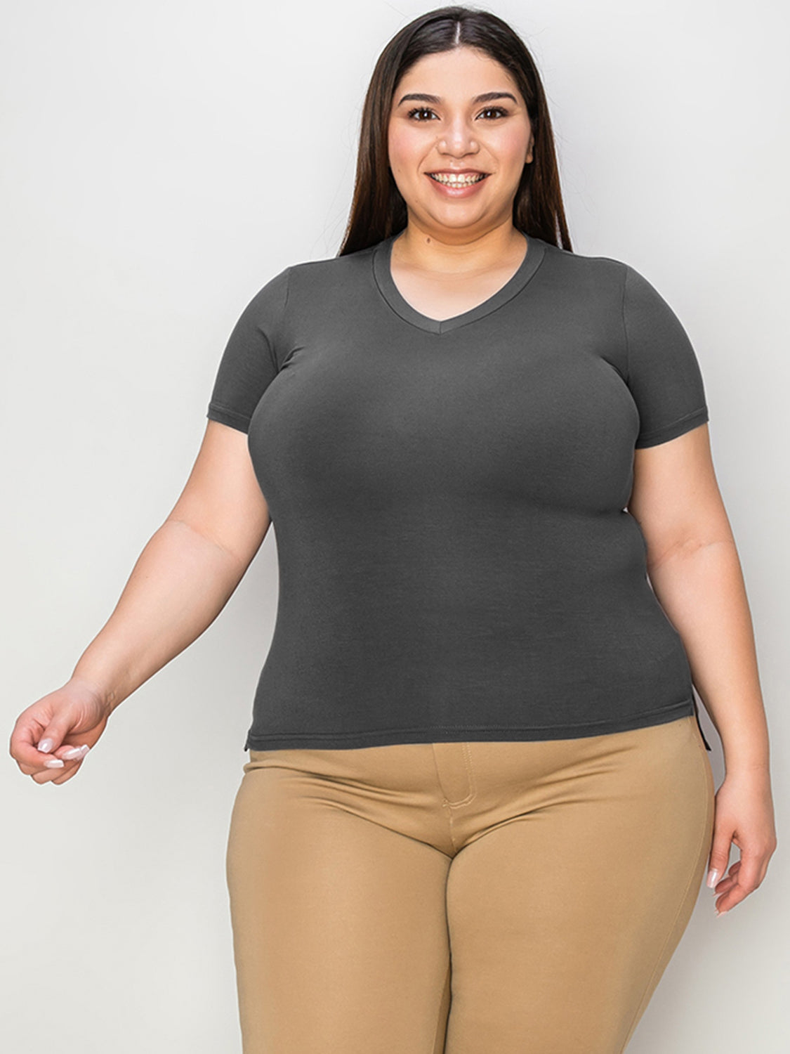 Basic Bae Full Size V-Neck High-Low T-Shirt-BT8D