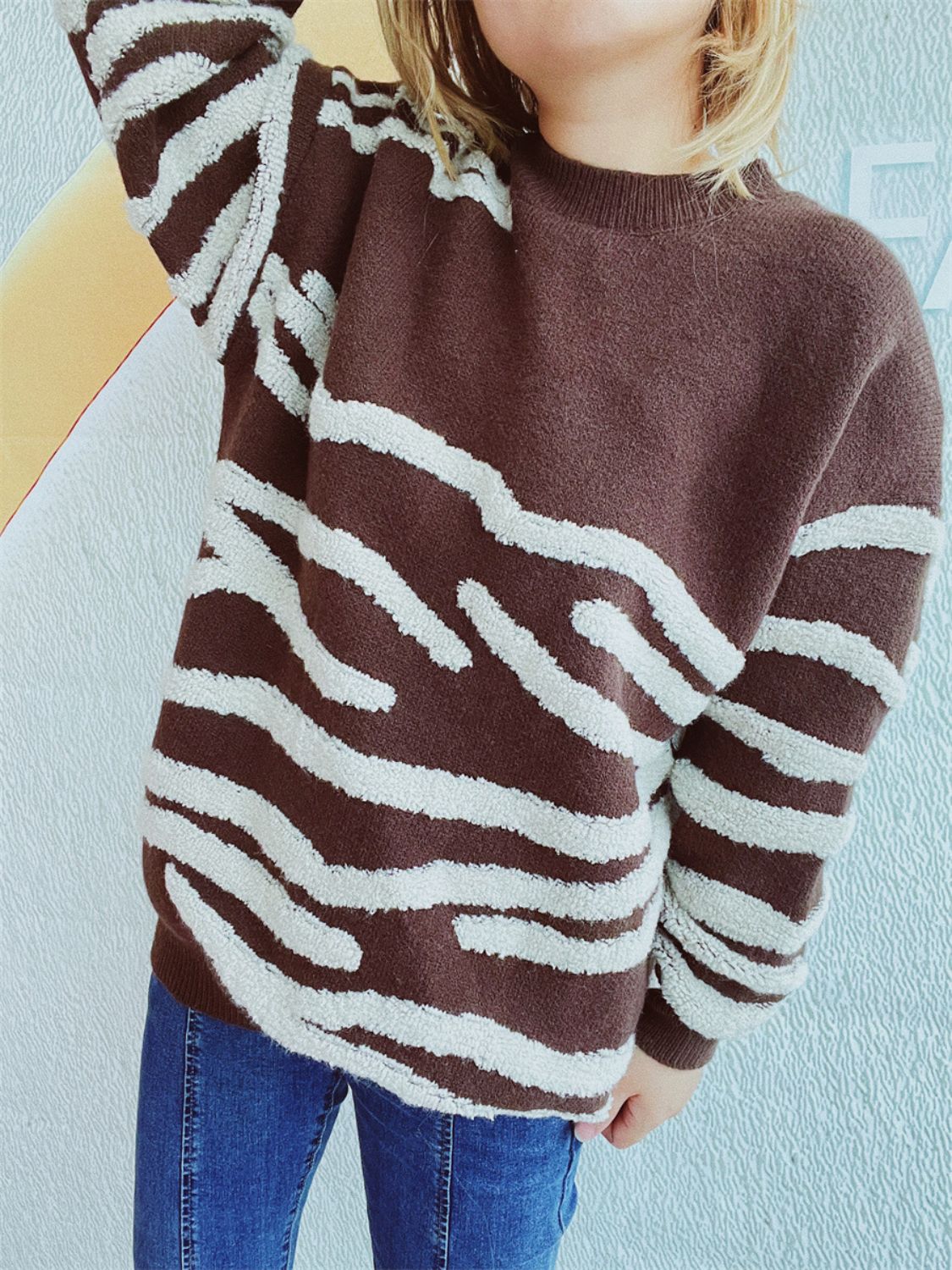 Contrast Round Neck Long Sleeve Sweater-BT8D