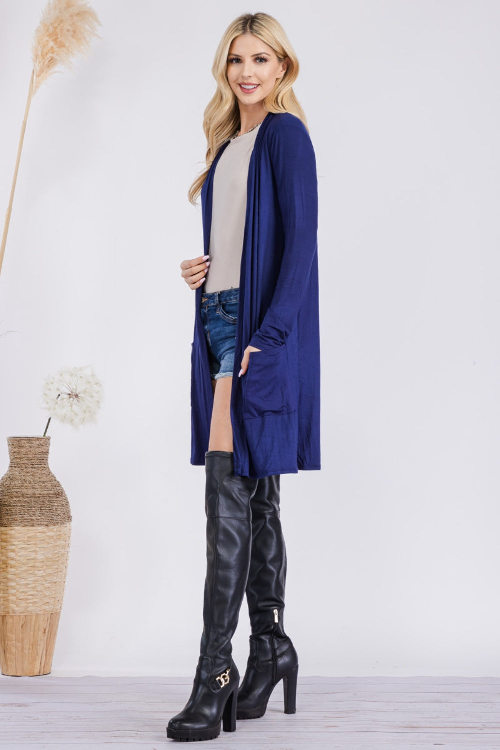 Celeste Full Size Open Front Cardigan with Pockets-BT8D