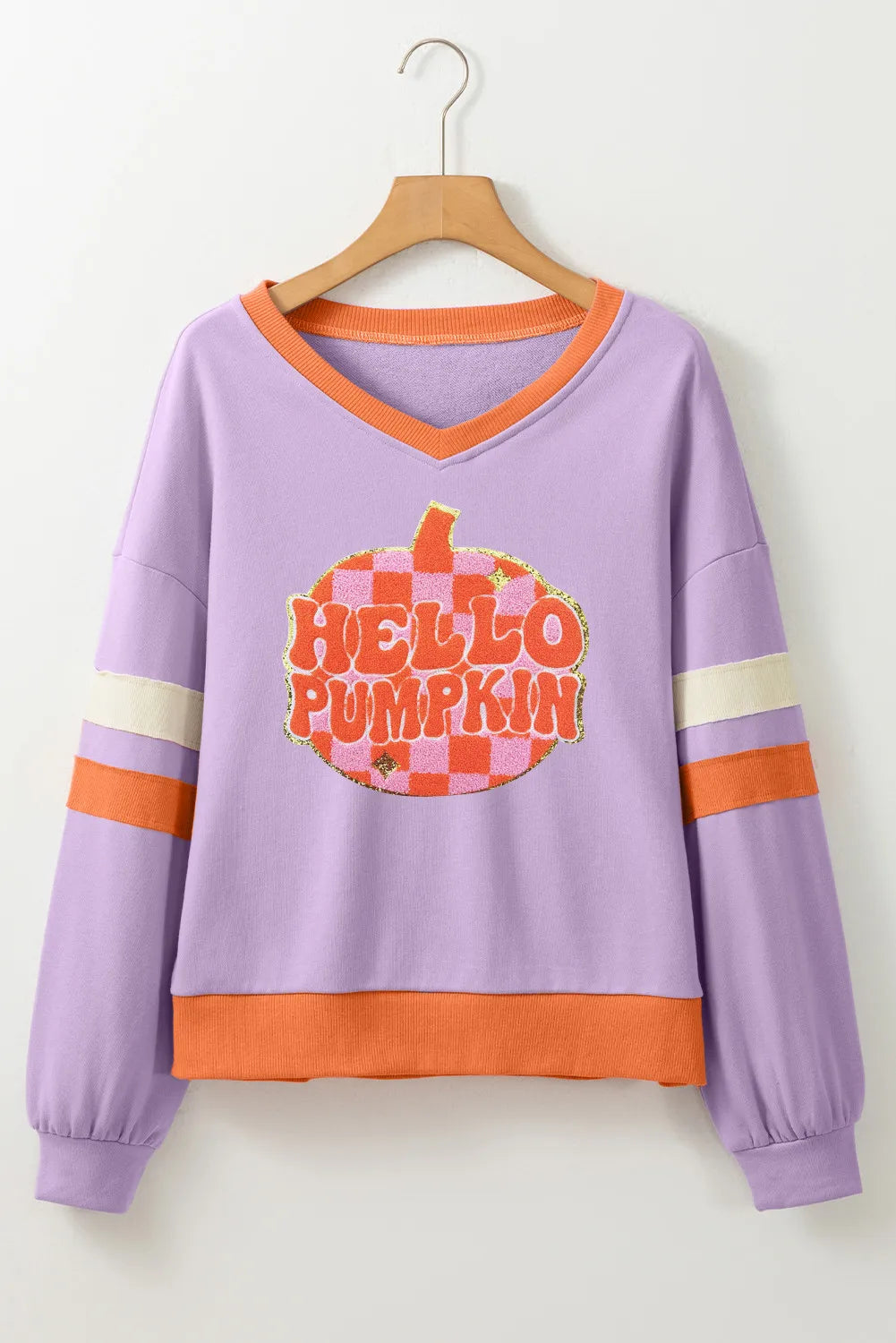 Contrast V-Neck Long Sleeve Sweatshirt-BT8D