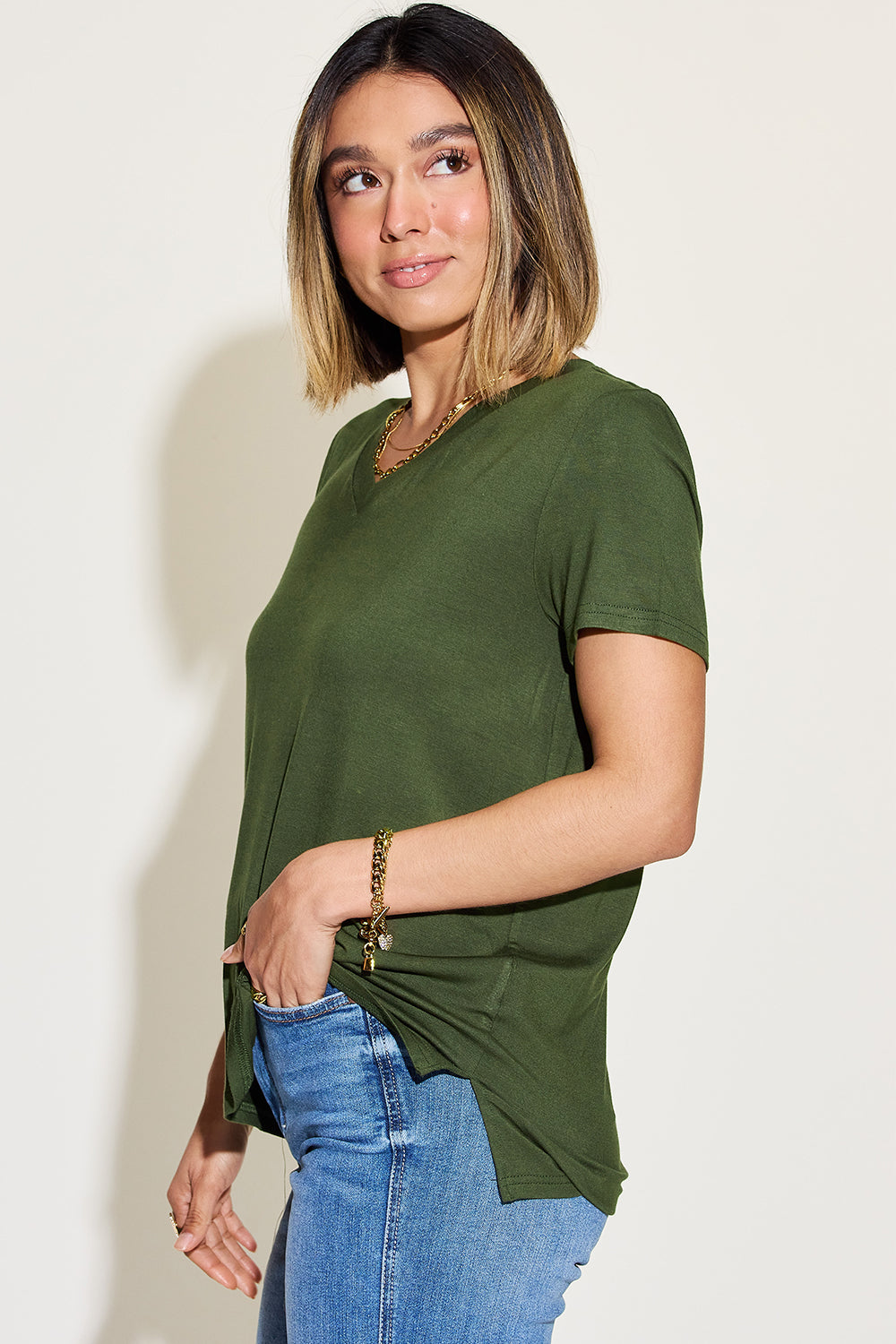 Basic Bae Full Size V-Neck High-Low T-Shirt-BT8D