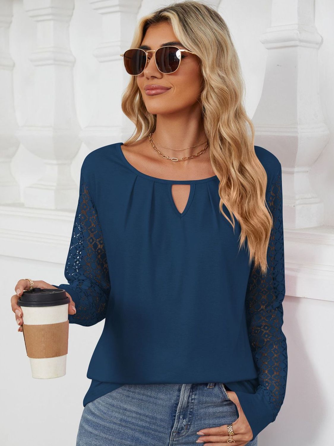 Cutout Round Neck Long Sleeve T-Shirt-BT8D
