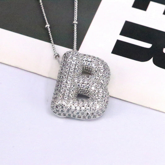Copper Inlaid Zircon Letter Pendant Necklace-BT8D