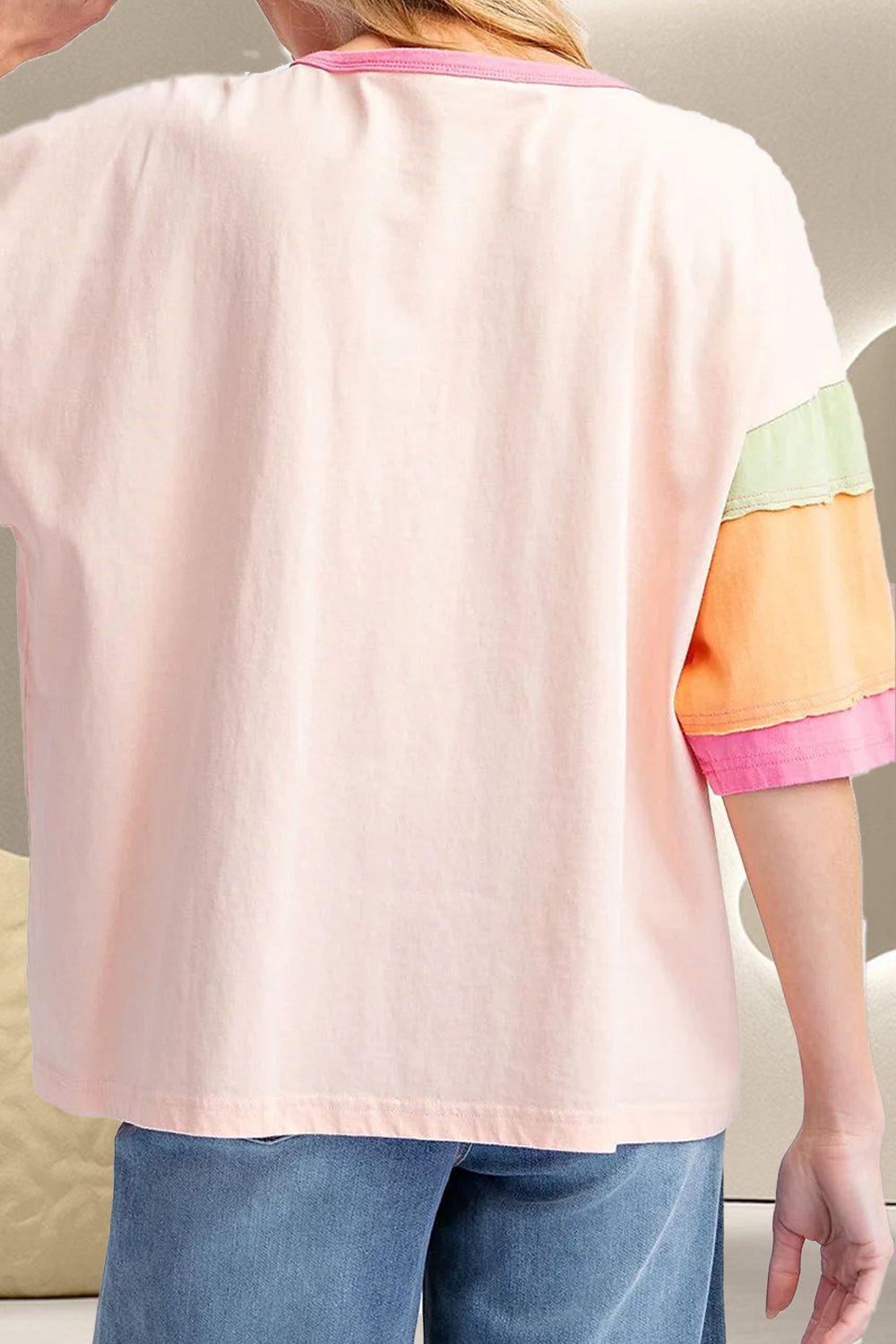 Color Block Round Neck Half Sleeve T-Shirt-BT8D