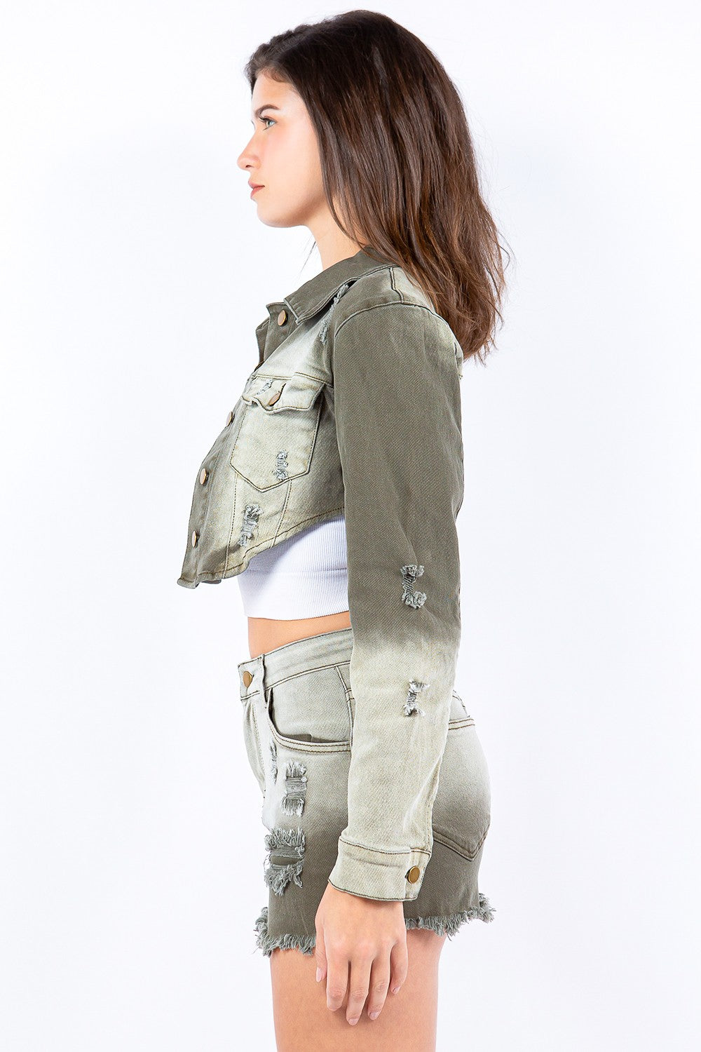American Bazi Distressed Ombre Washed Cropped Denim Jacket-BT8D