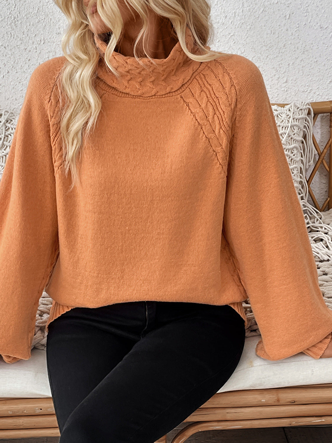 Cable-Knit Turtleneck Long Sleeve Sweater-BT8D