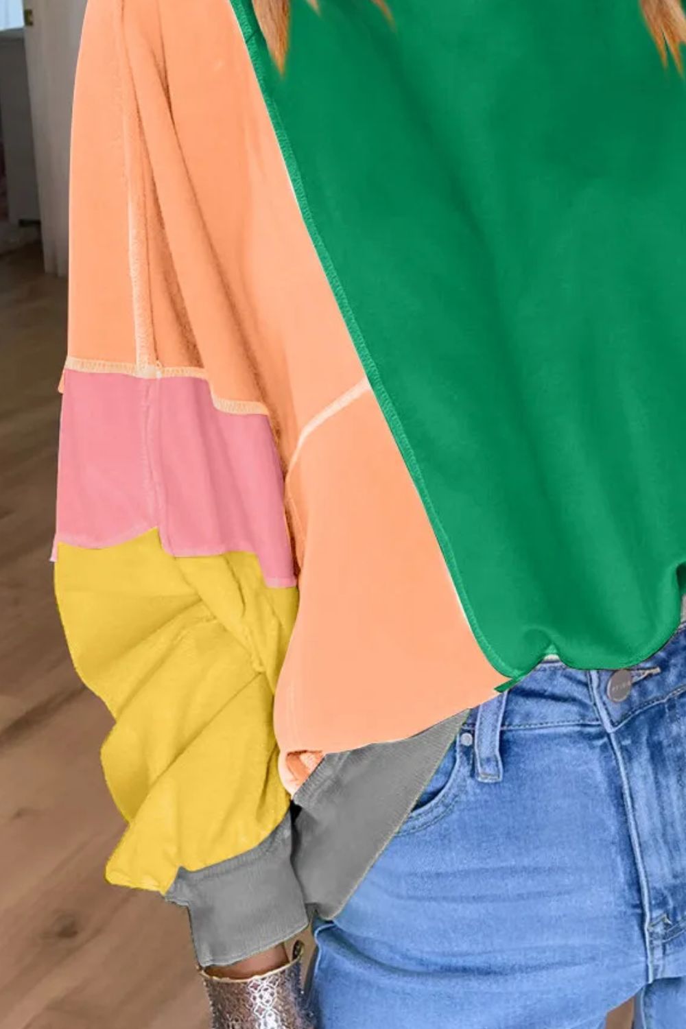 Color Block Round Neck Long Sleeve Top-BT8D