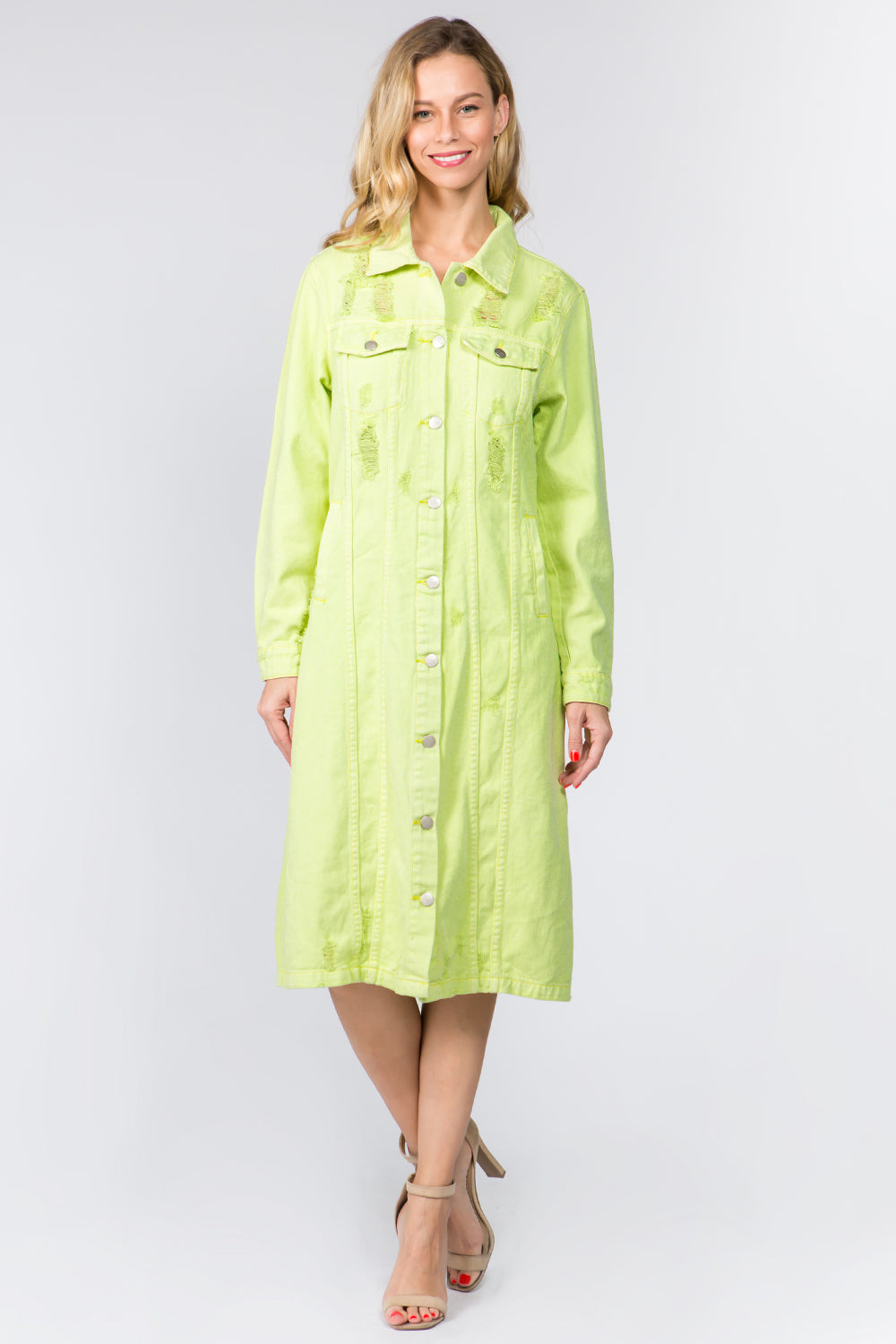 American Bazi Button Up Distressed Denim Dress-BT8D