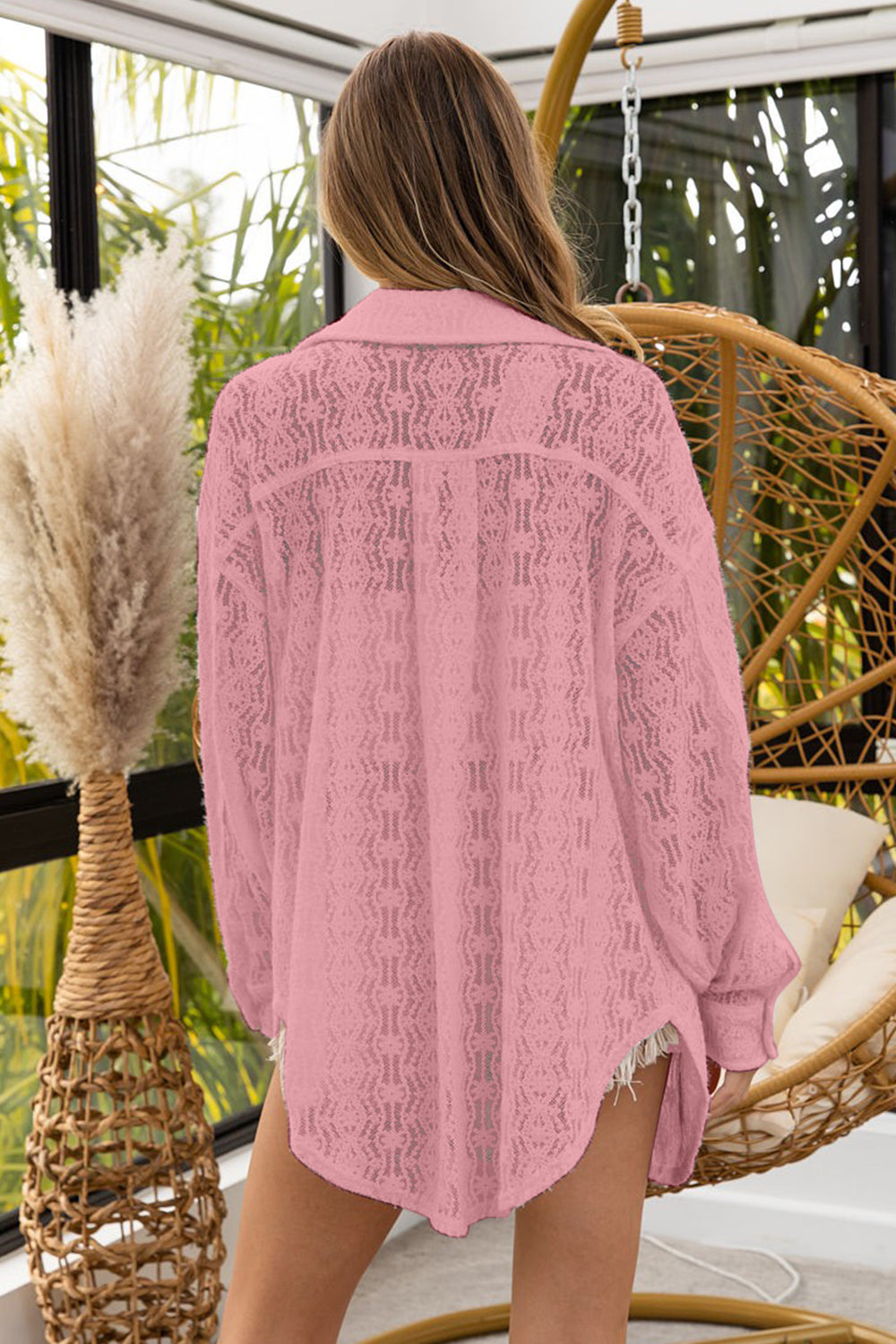 BiBi Oversized Lace Shacket with Front Pockets-BT8D