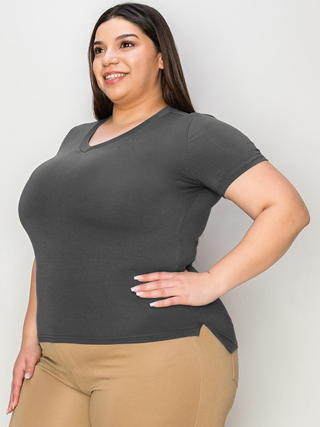 Basic Bae Full Size V-Neck High-Low T-Shirt-BT8D