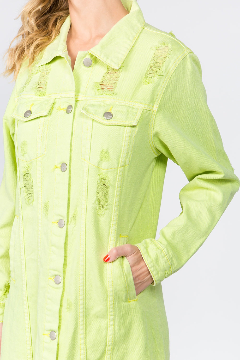 American Bazi Button Up Distressed Denim Dress-BT8D
