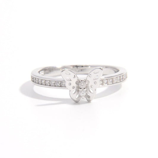 925 Sterling Silver Inlaid Zircon Butterfly Ring-BT8D