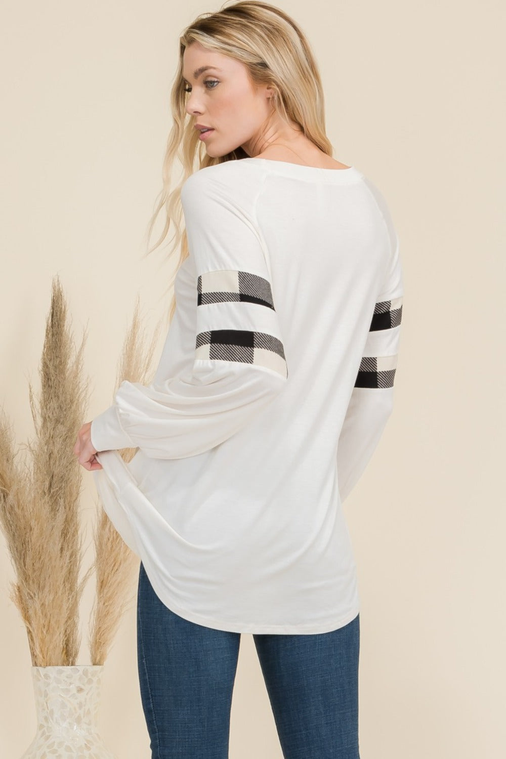 Celeste Full Size Plaid Detail Long Sleeve T-Shirt-BT8D