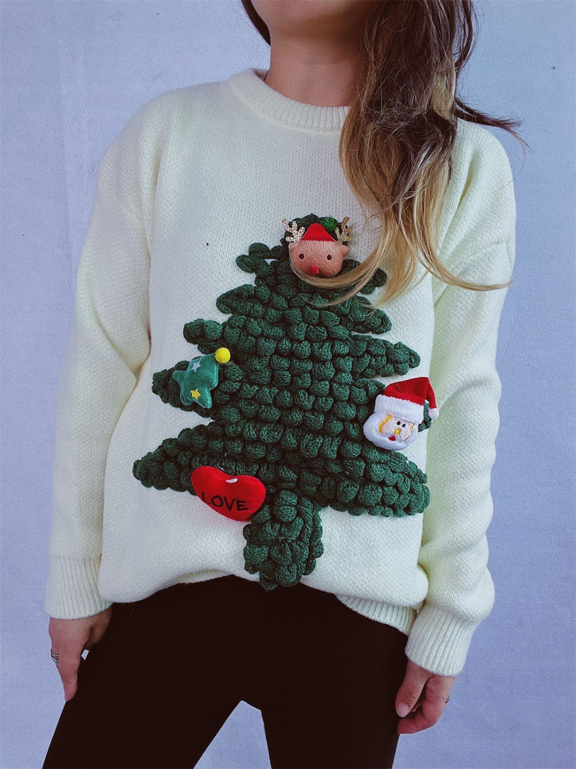 Christmas Tree Round Neck Long Sleeve Sweater-BT8D