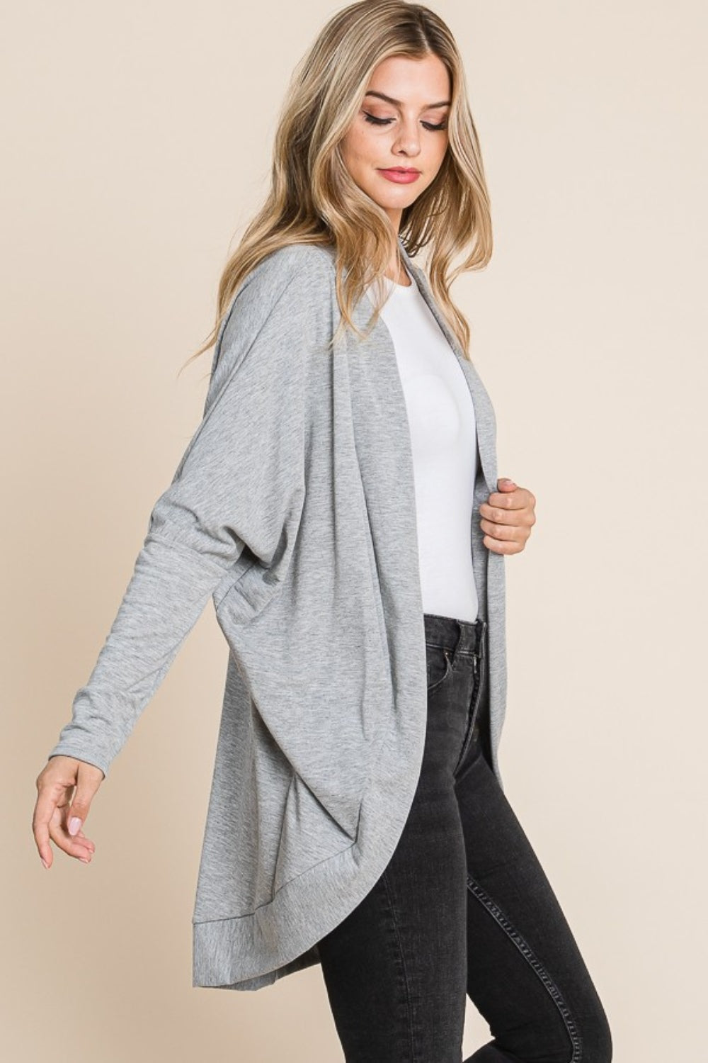 BOMBOM Open Front Long Sleeve Cocoon Cardigan-BT8D