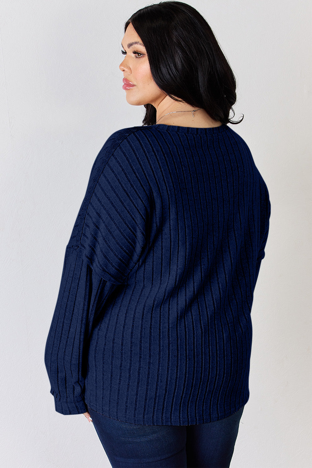 Basic Bae Full Size Ribbed Half Button Long Sleeve T-Shirt-BT8D