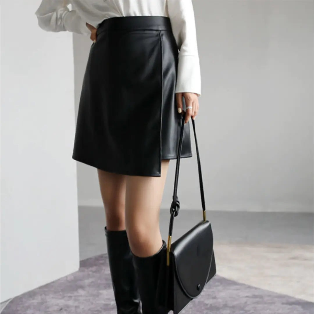 Retro High Waist PU Leather A-Line Women's Skirt