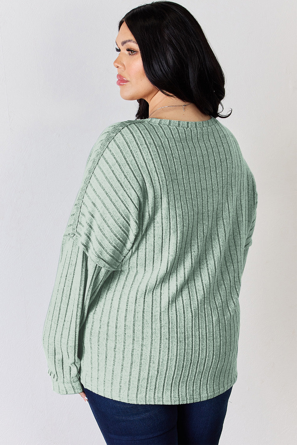Basic Bae Full Size Ribbed Half Button Long Sleeve T-Shirt-BT8D