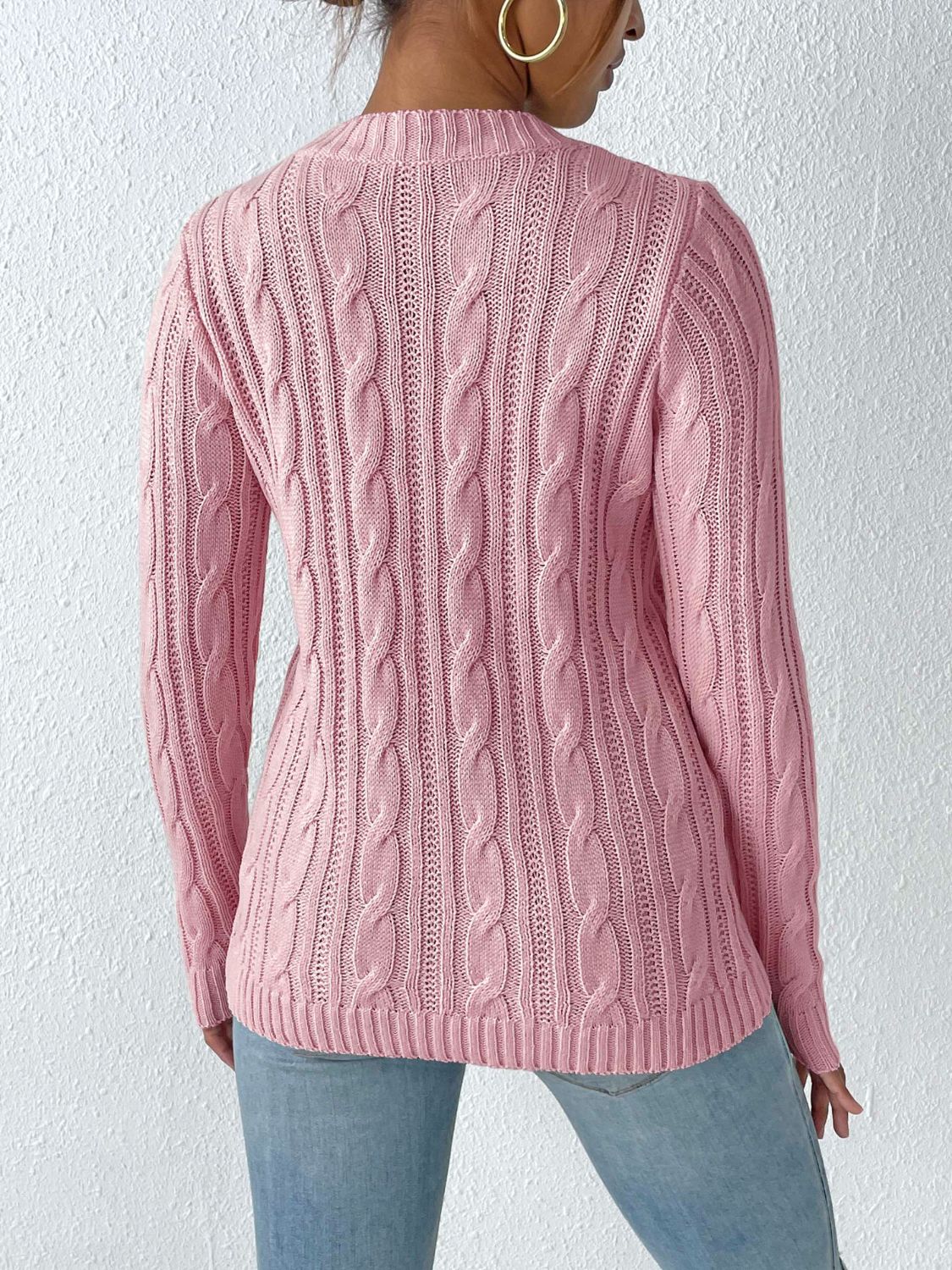Cable-Knit Round Neck Long Sleeve Sweater-BT8D