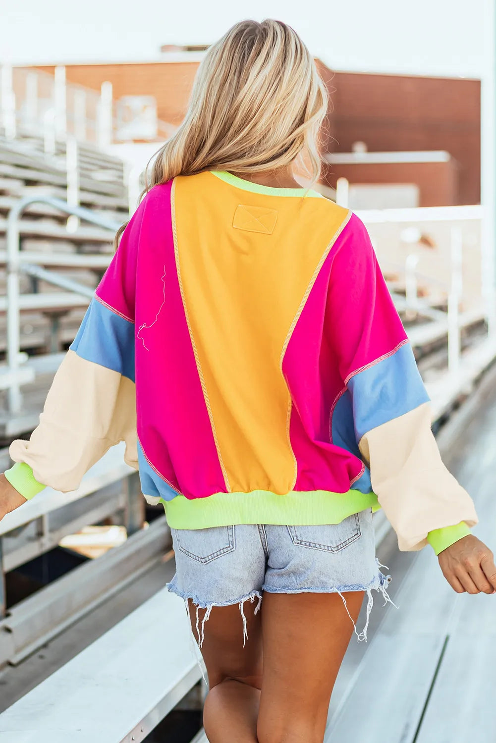 Color Block Round Neck Long Sleeve Top-BT8D