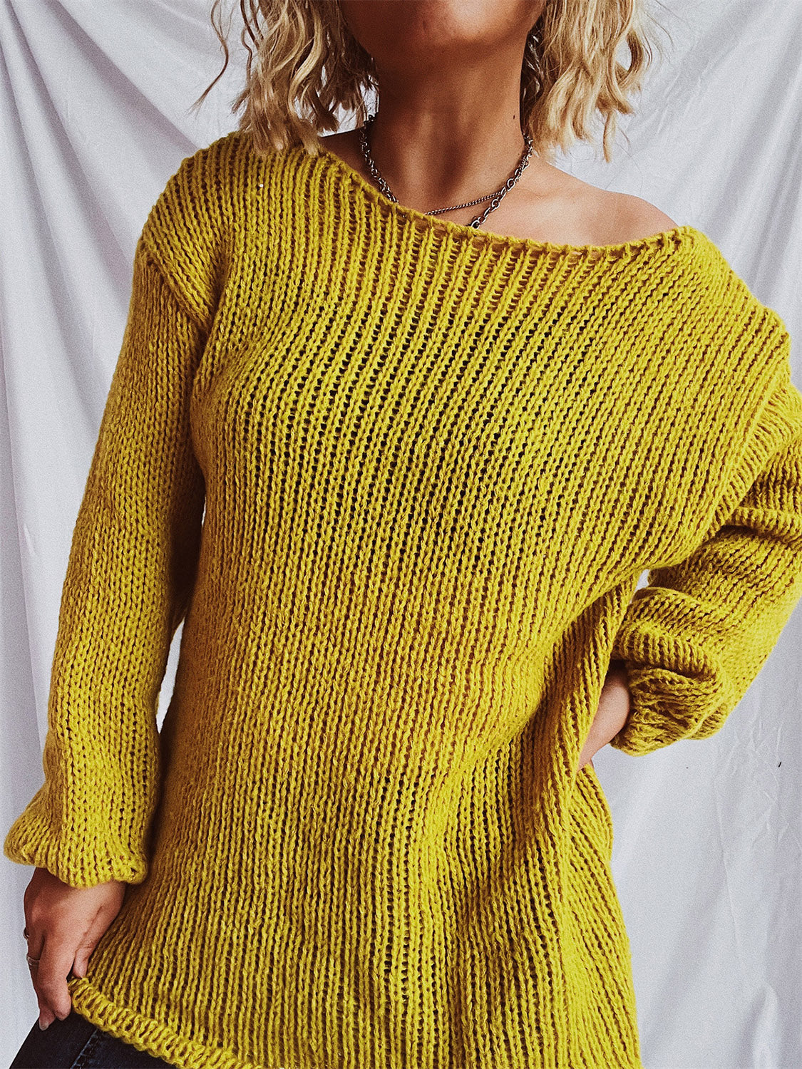 Boat Neck Dropped Shoulder Sweater-BT8D
