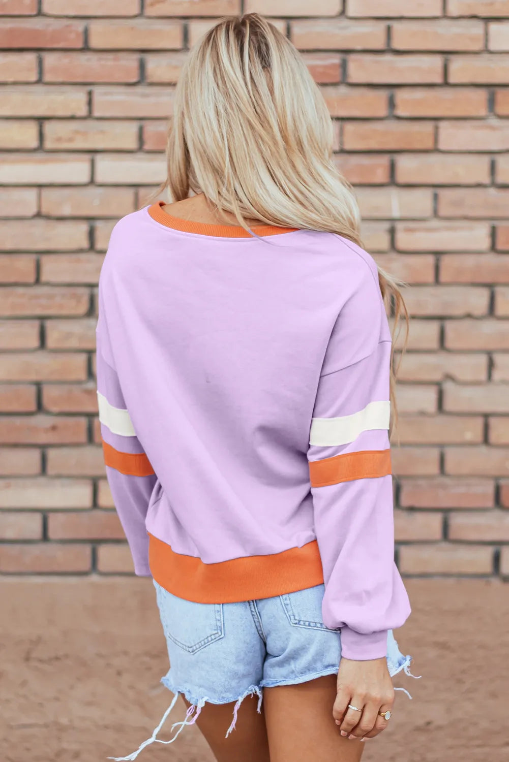 Contrast V-Neck Long Sleeve Sweatshirt-BT8D
