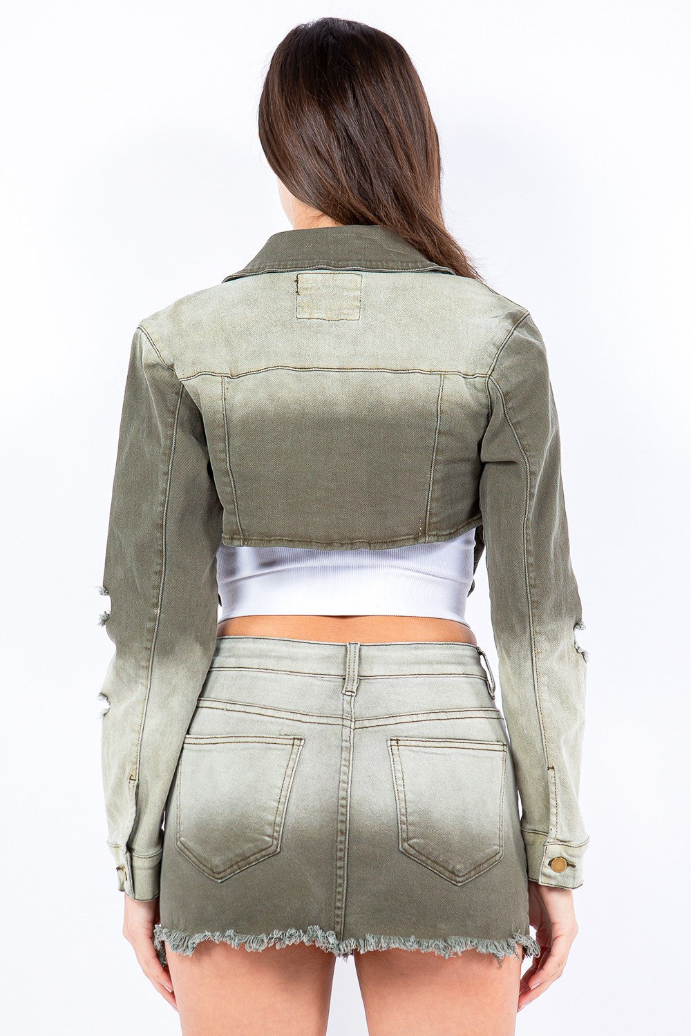 American Bazi Distressed Ombre Washed Cropped Denim Jacket-BT8D