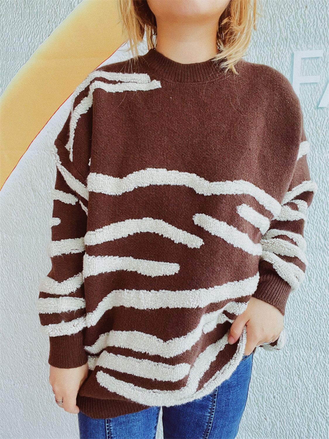 Contrast Round Neck Long Sleeve Sweater-BT8D