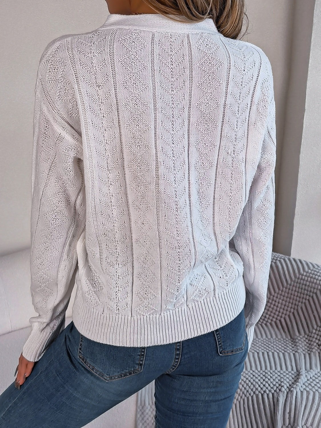 Cable-Knit V-Neck Long Sleeve Sweater-BT8D