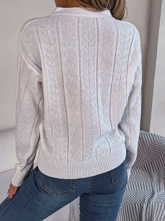 Cable-Knit V-Neck Long Sleeve Sweater-BT8D