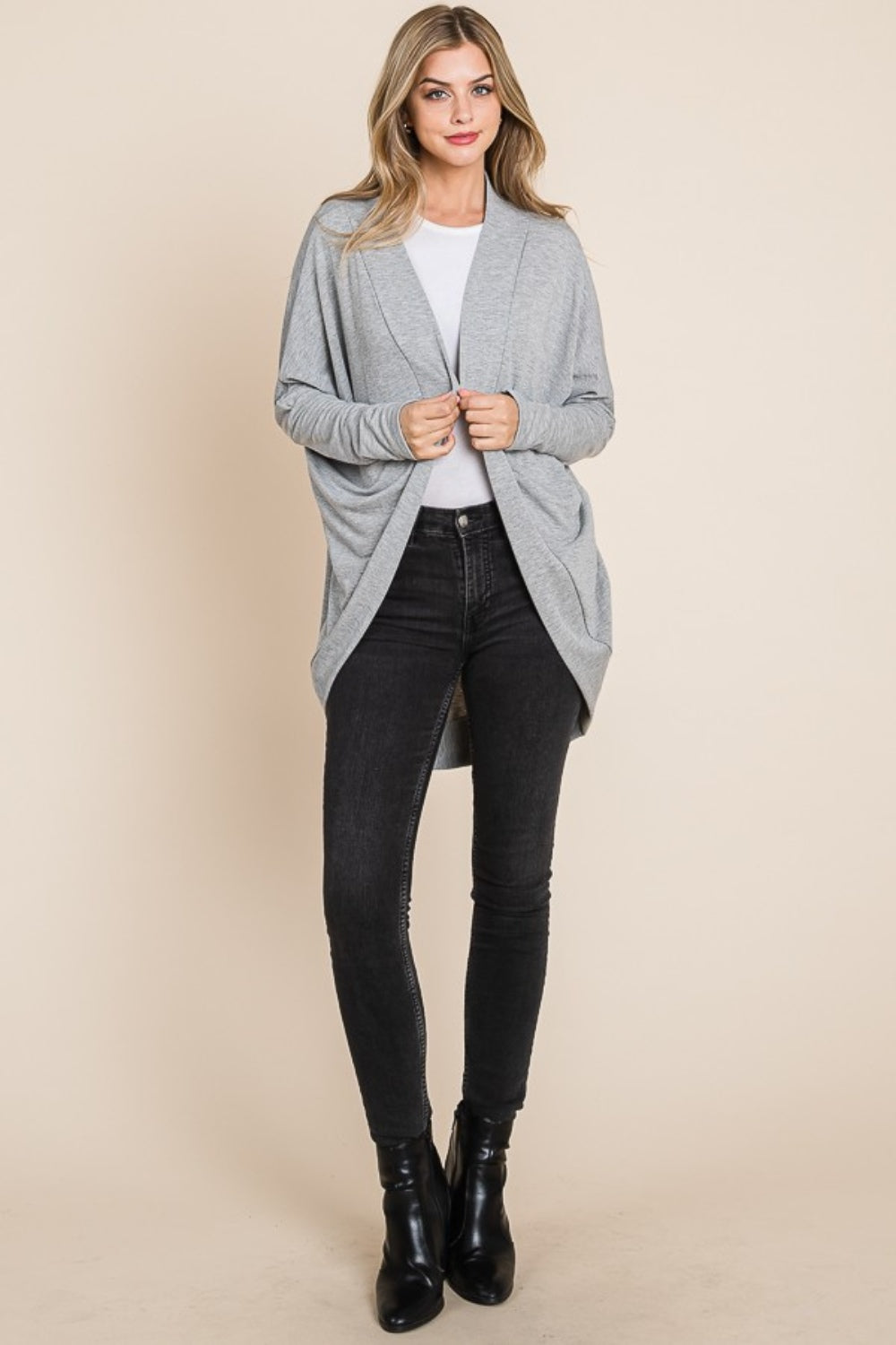BOMBOM Open Front Long Sleeve Cocoon Cardigan-BT8D