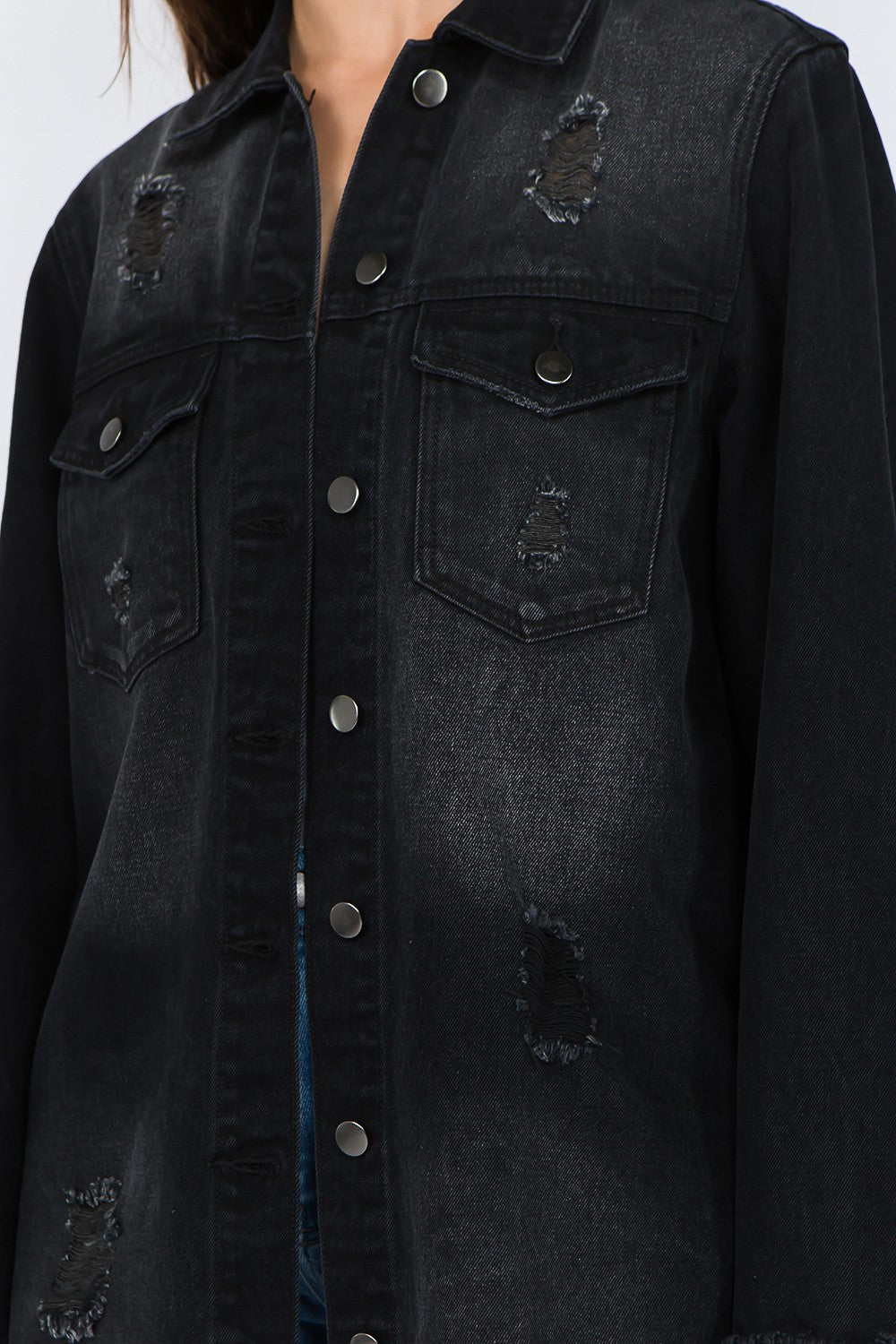 American Bazi Distressed Frayed Hem Denim Jacket-BT8D