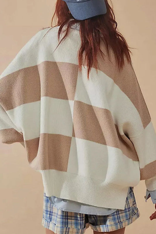 Color Block Round Neck Long Sleeve Sweater-BT8D