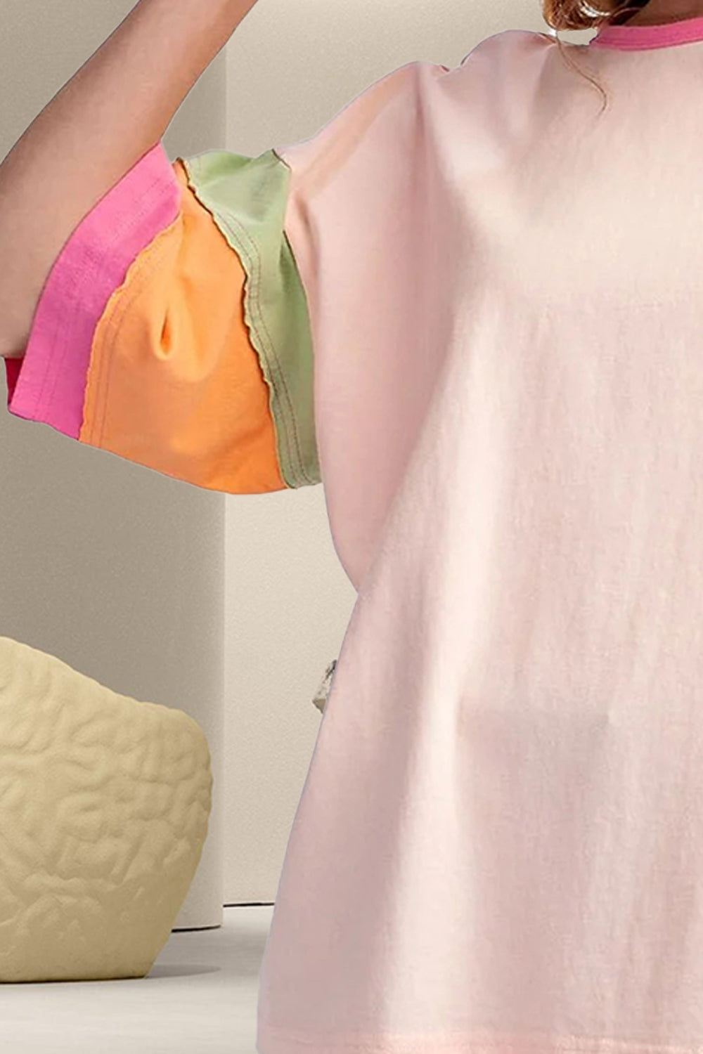 Color Block Round Neck Half Sleeve T-Shirt-BT8D