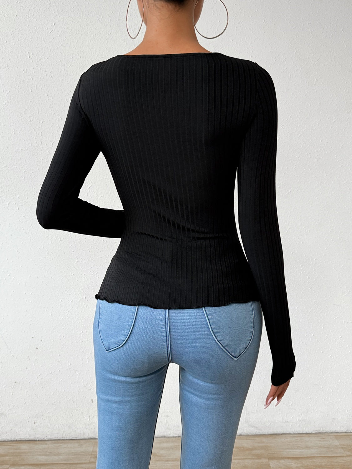 Cutout Surplice Long Sleeve T-Shirt-BT8D