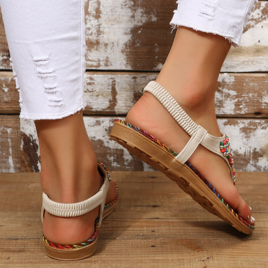 Beaded PU Leather Open Toe Sandals-BT8D