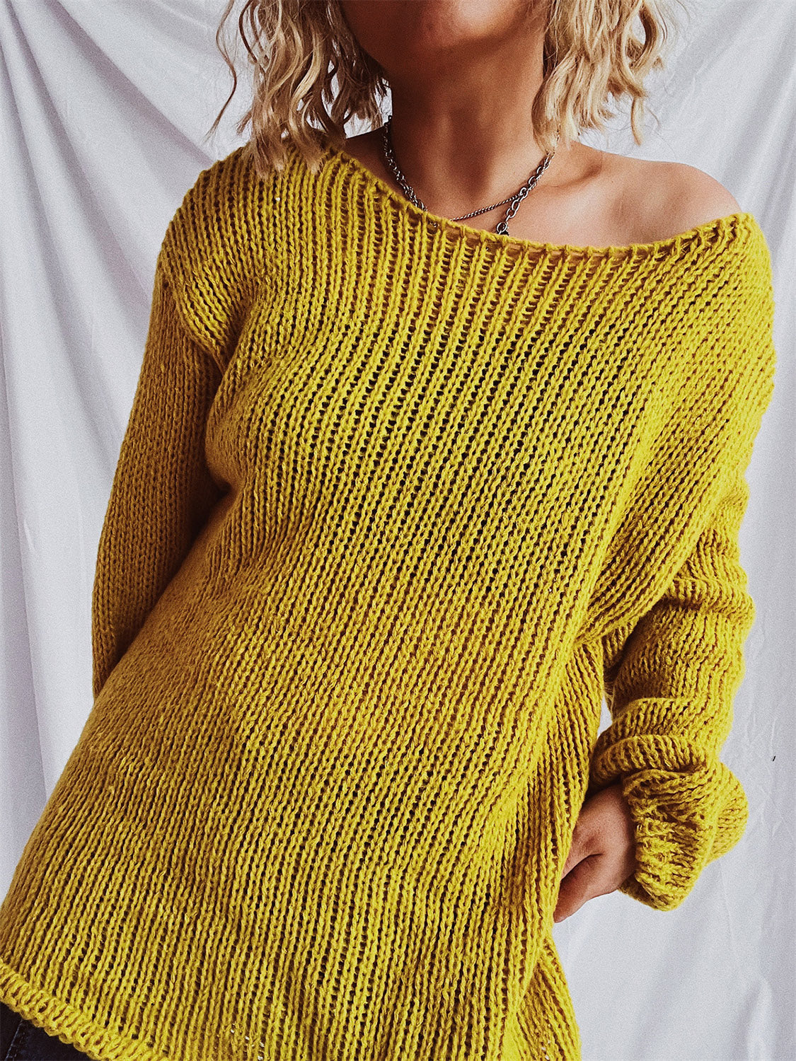 Boat Neck Dropped Shoulder Sweater-BT8D