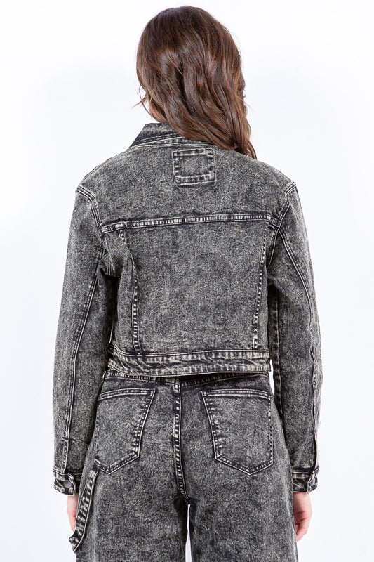 American Bazi Overdyed Bleached Zip Up Cropped Jacket-BT8D