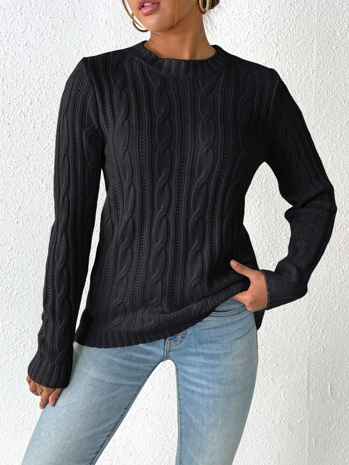 Cable-Knit Round Neck Sweater-BT8D