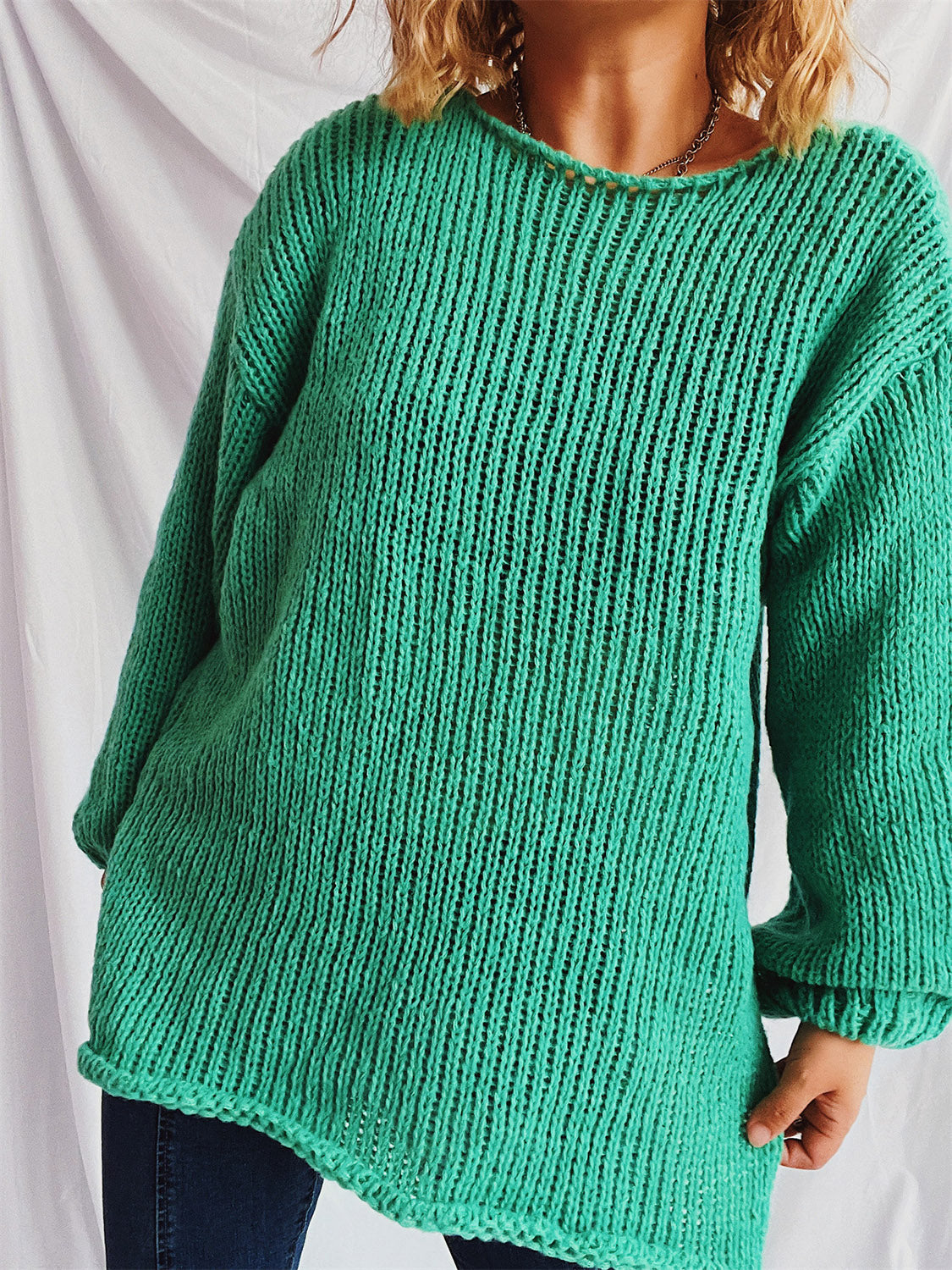 Boat Neck Dropped Shoulder Sweater-BT8D