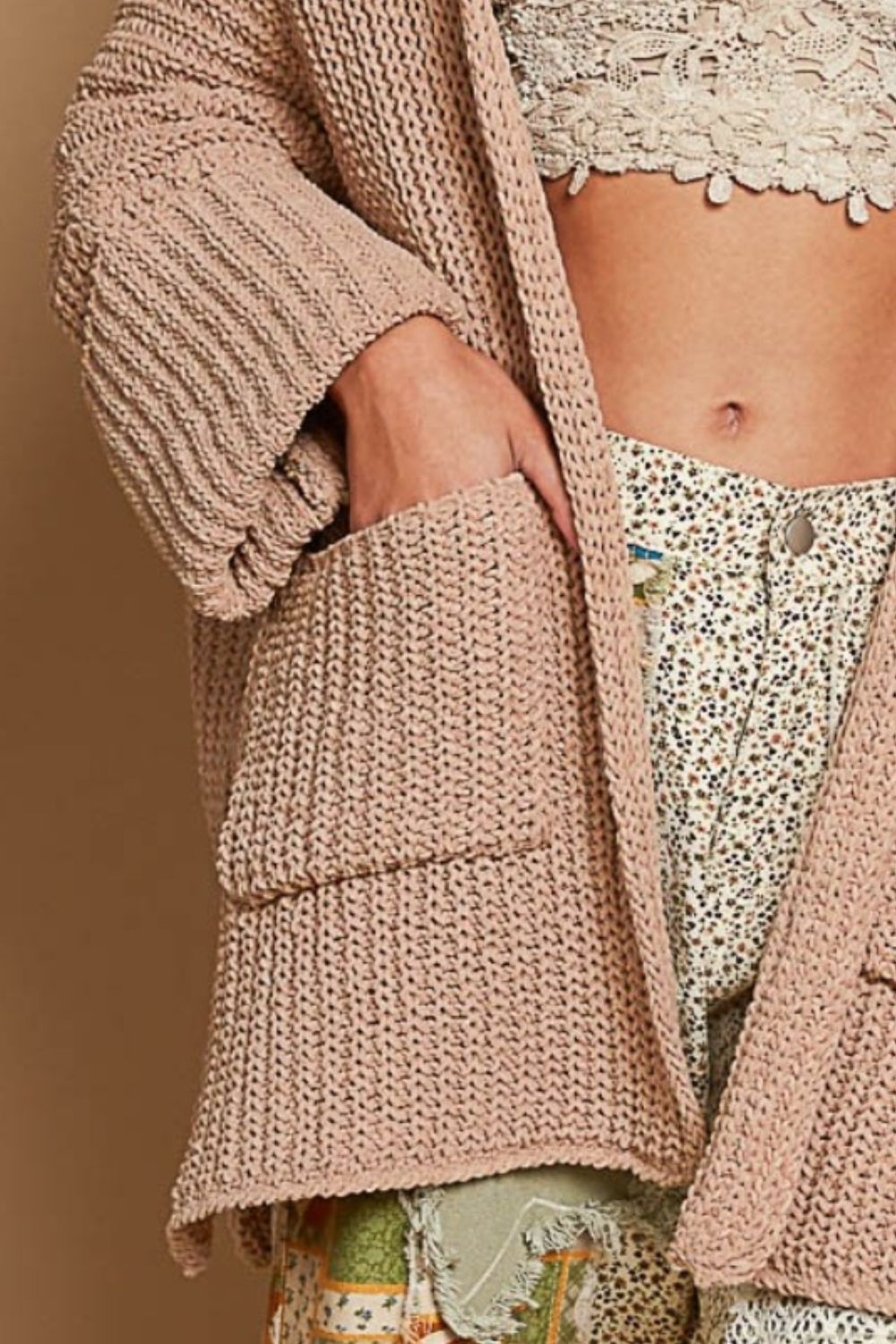 POL Open Front Sweater Cardigan With Pockets