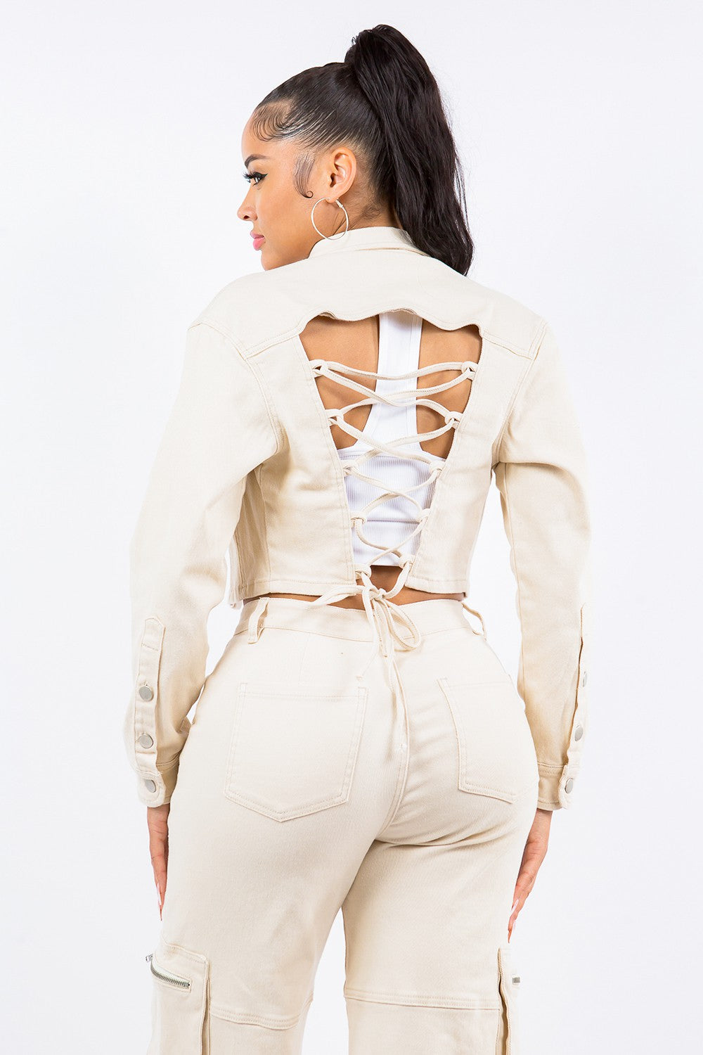 American Bazi Laced Back Cropped Jacket-BT8D