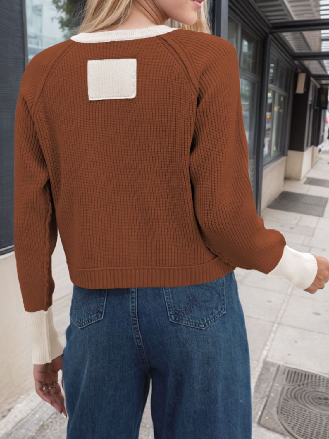 Contrast Button Up Long Sleeve Cardigan-BT8D