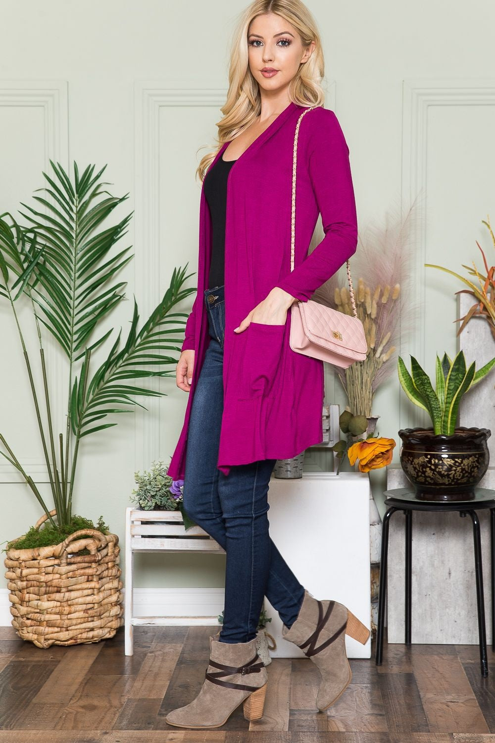 Celeste Full Size Open Front Cardigan with Pockets-BT8D