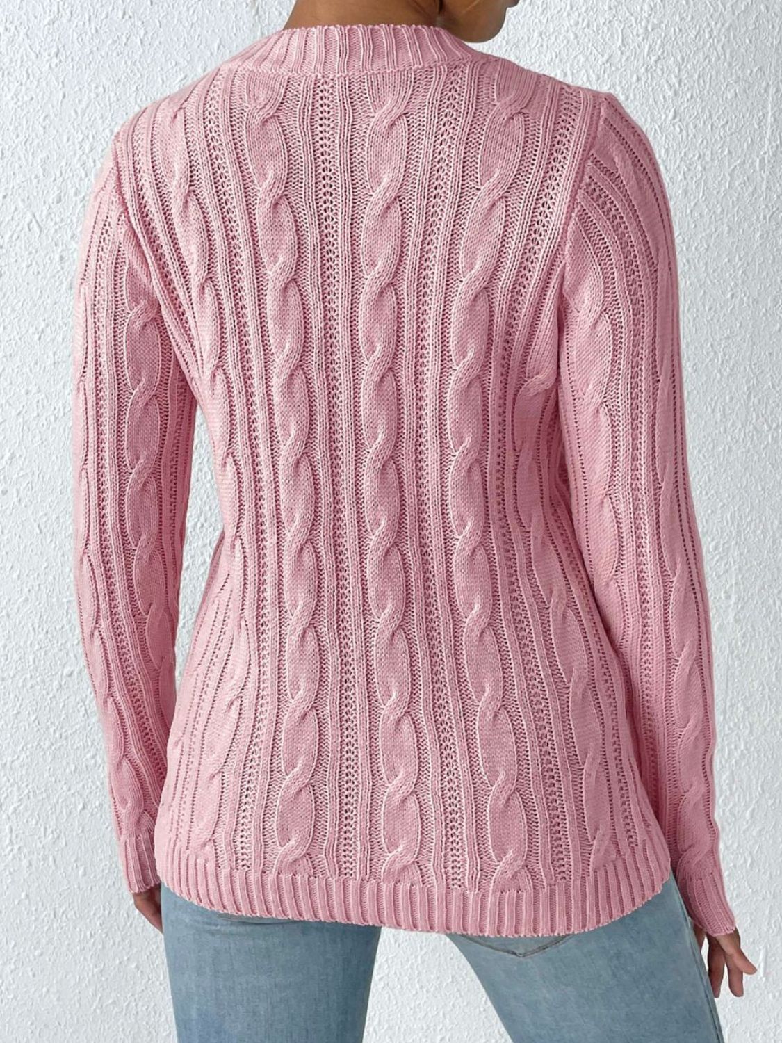 Cable-Knit Heart Round Neck Long Sleeve Sweater-BT8D