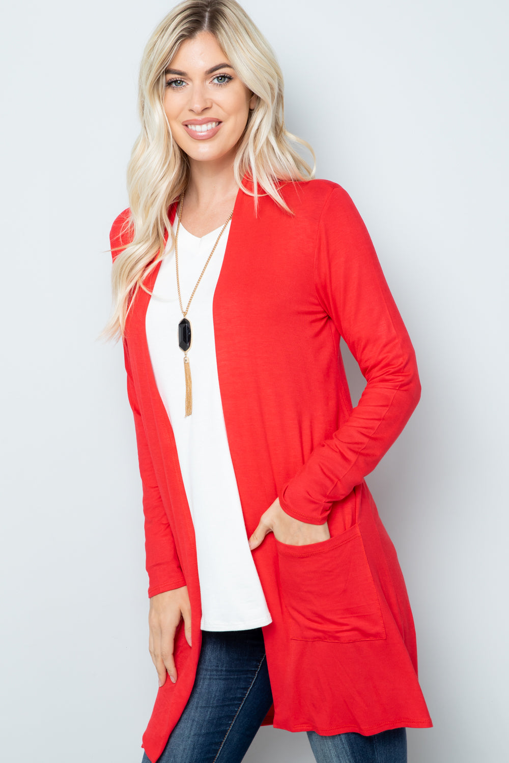 Celeste Full Size Open Front Cardigan with Pockets-BT8D