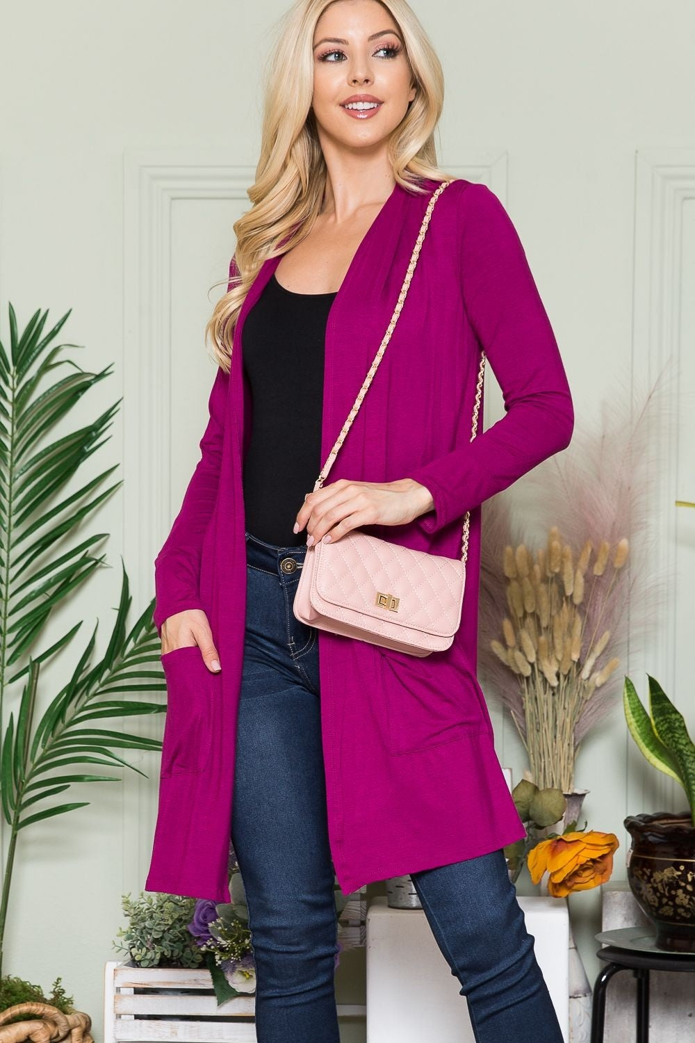 Celeste Full Size Open Front Cardigan with Pockets-BT8D