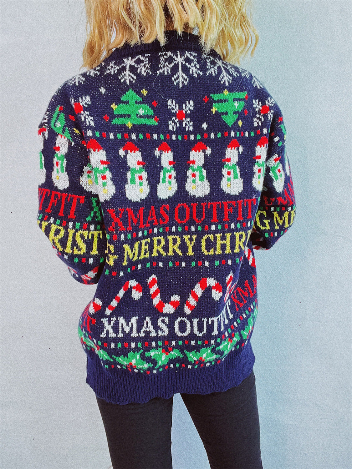 Christmas Pattern Round Neck Long Sleeve Sweater-BT8D