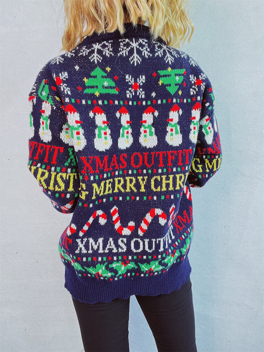 Christmas Pattern Round Neck Long Sleeve Sweater-BT8D